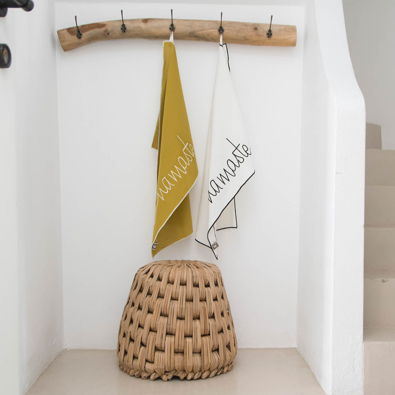 Febronie 2 Torchons en Coton Namaste blanc/noir - 50x75 cm