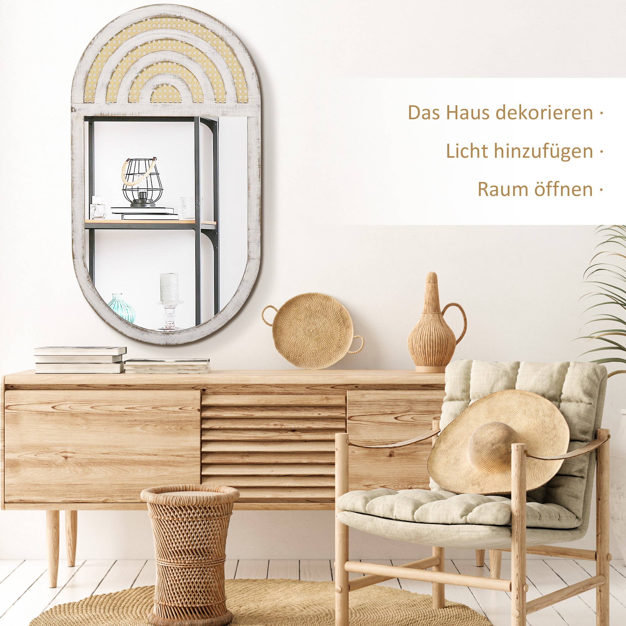 HOMCOM Wandspiegel mit eingebauten Haken weiß 50L x 3B x 90H cm