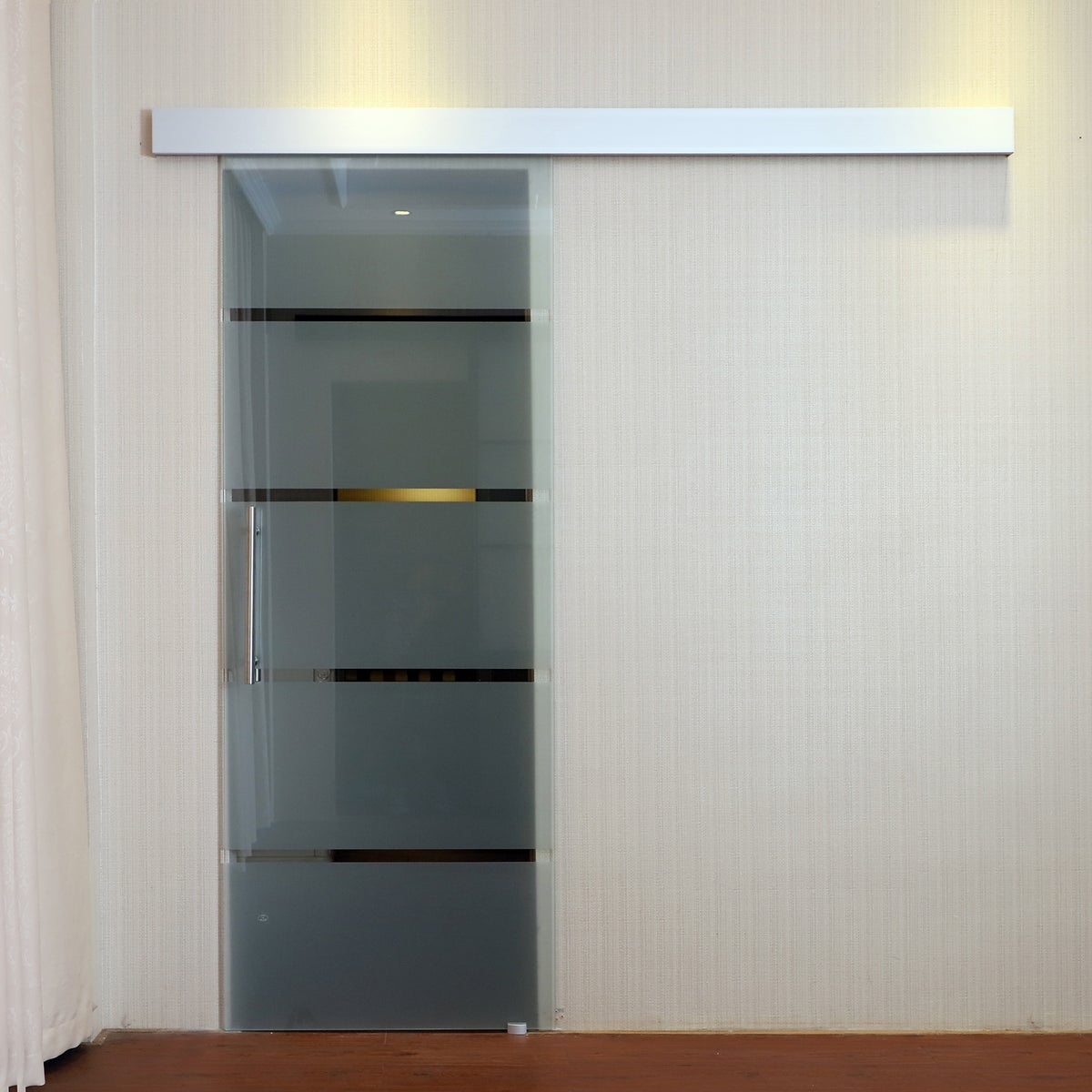 HOMCOM Glazen schuifdeur, binnendeur met handgreep, eenzijdige satijnen afwerking met strepen, 90 x 205 cm