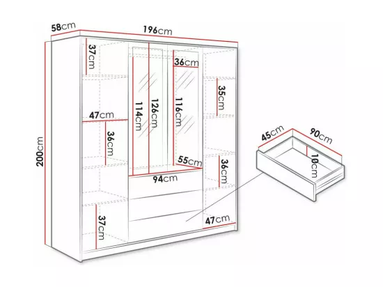 Armoire Honolulu 178, Blanc, 200x196x58cm, Portes d'armoire: Avec des charnières