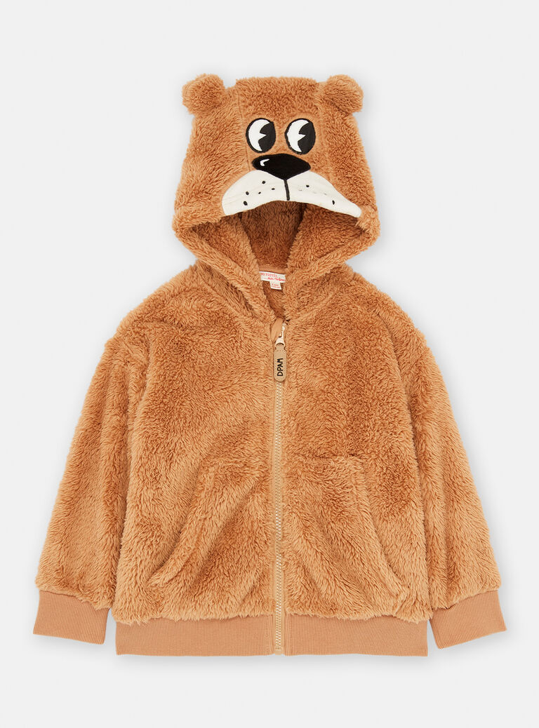Gilet taupe à capuche pour garçon