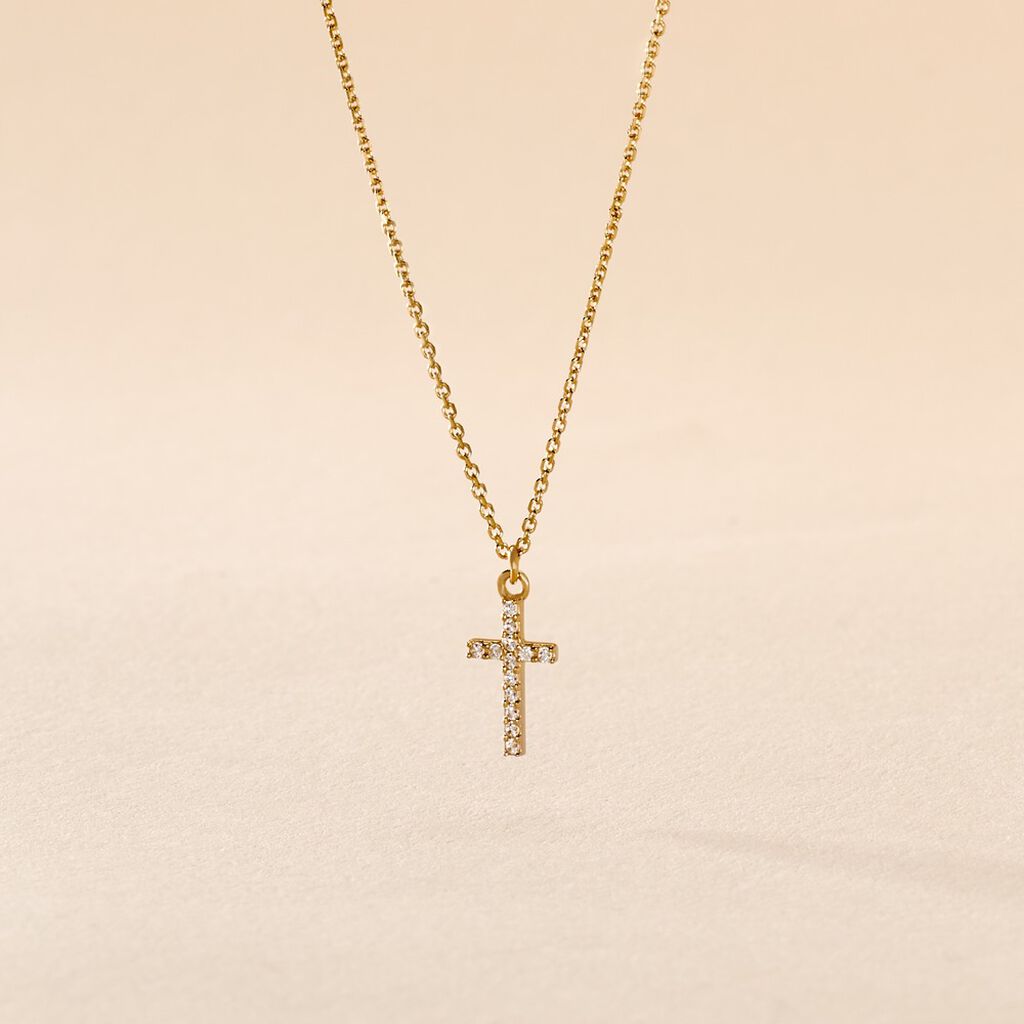 Collier Cobeia Croix Maille Forçat Or Jaune Oxyde De Zirconium
