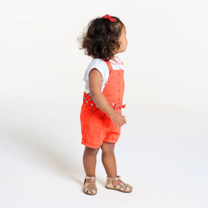 Salopette courte en coton souple orange bébé fille Orange