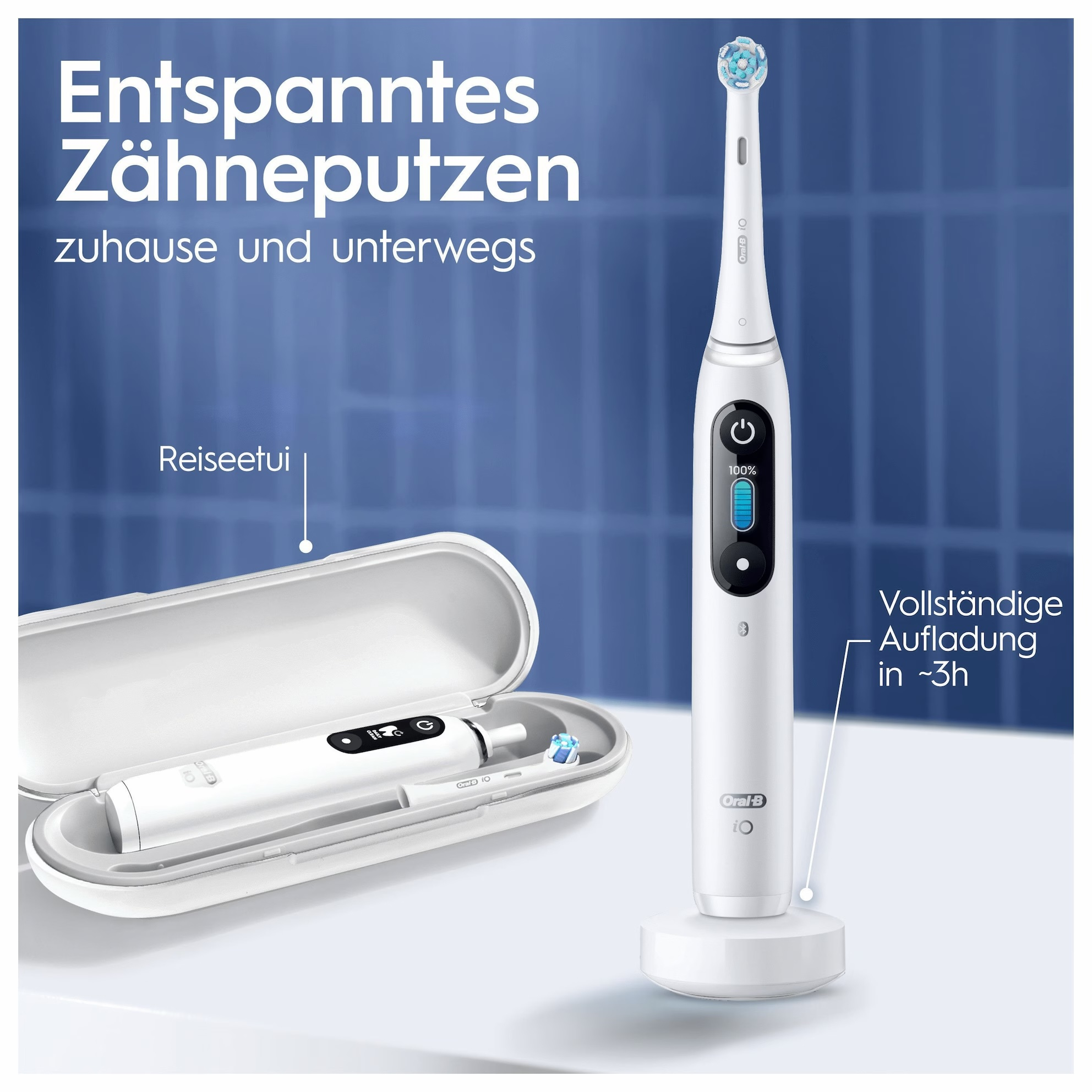 iO Series 8 Elektrische Zahnbürste mit Induktiver Ladestation / OLED Display / Aufbewahrungsbox - White Alabaster