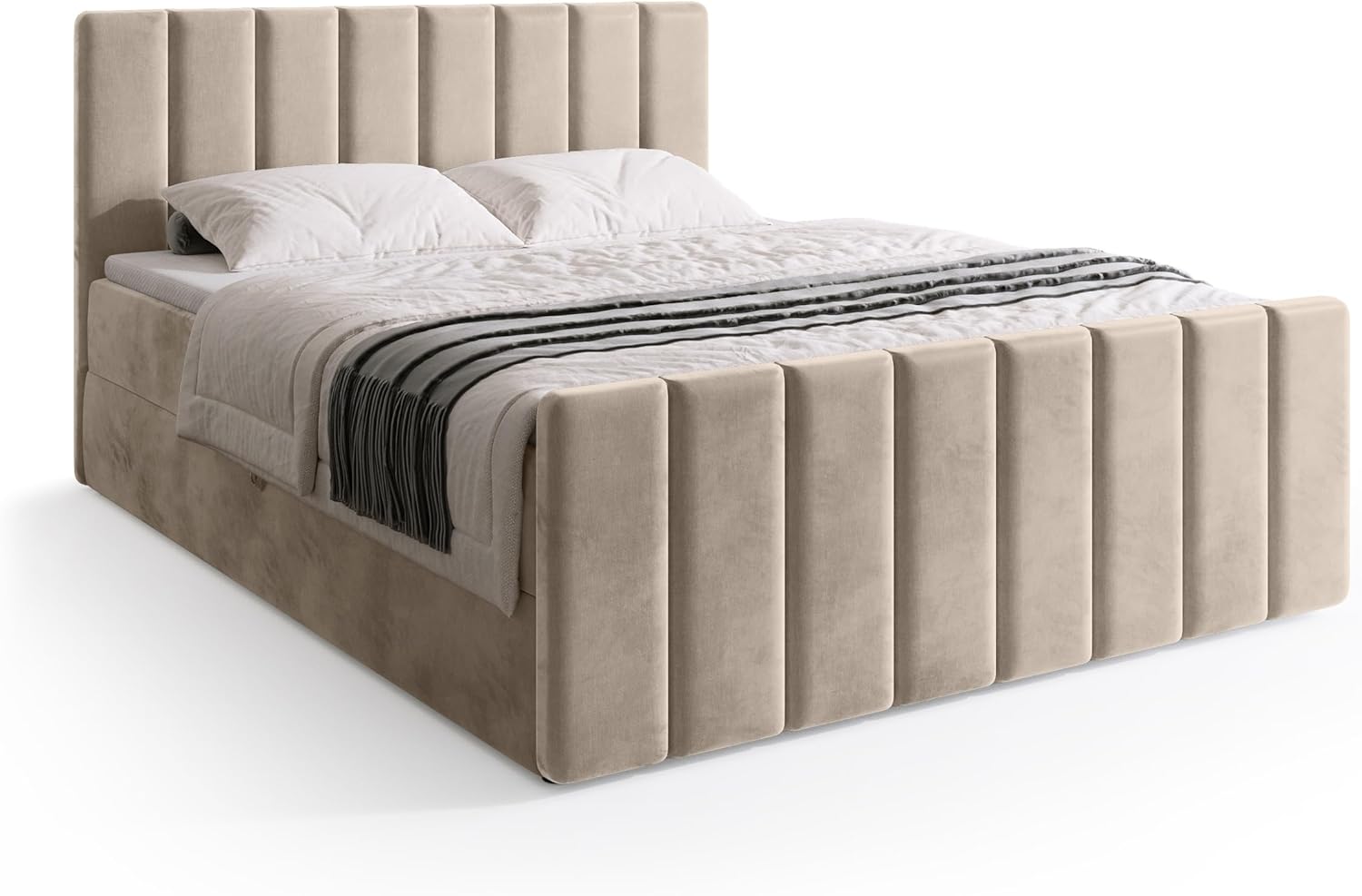 BROMARKT Boxspringbett mit Matratze Bett 180x200 Beige Doppelbett mit Topper Boxbett mit Stauraum Polsterbett mit Bettkasten Kopfteil Denver Duo Härtegrad H3