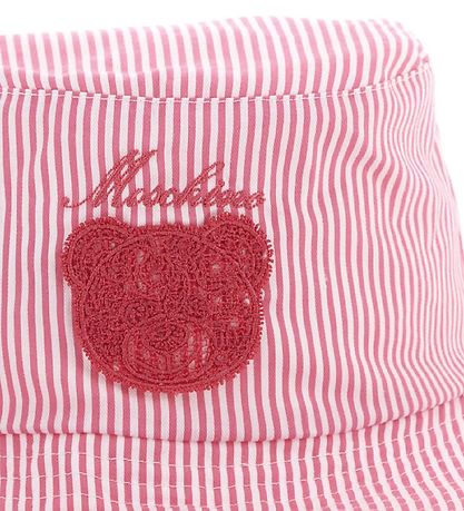 Moschino B?llehat - Pink/Hvidstribet m. Logo