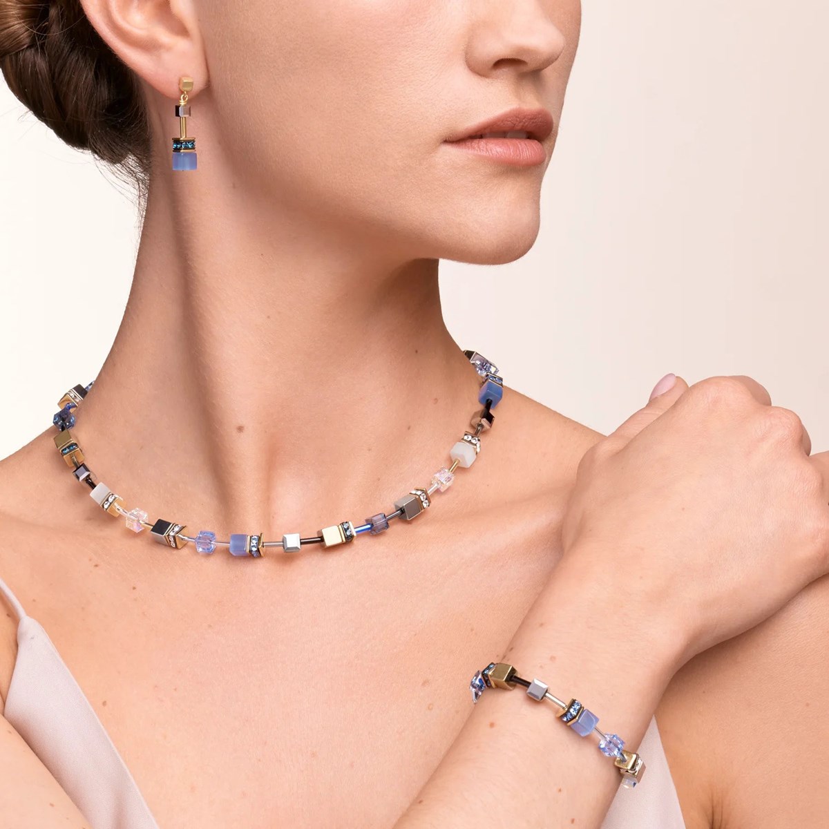 Collier Coeur de Lion Geocube bleu doré