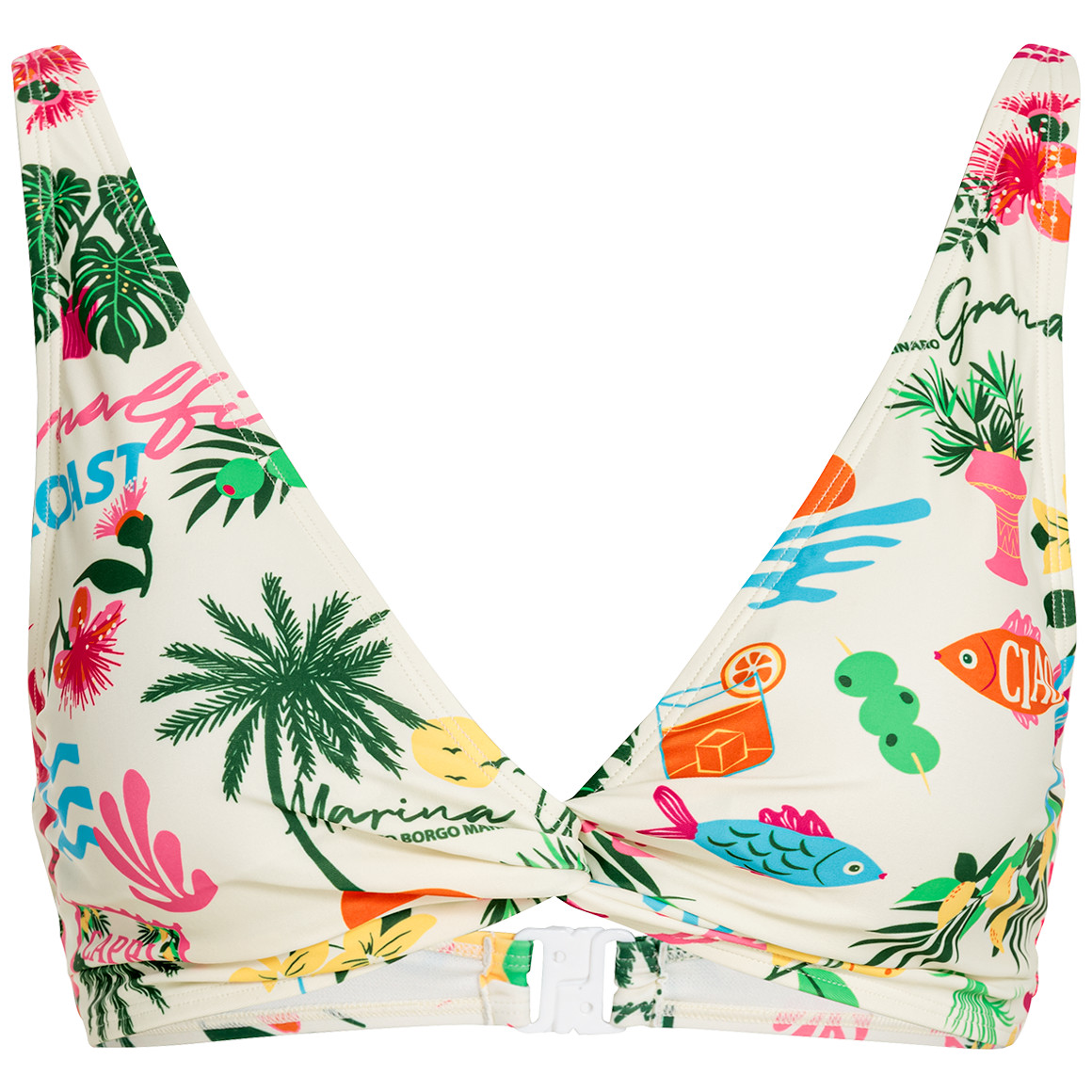 Jonas Nielsen Damen Bikinioberteil mit Urlaubs-Muster weiss / bunt