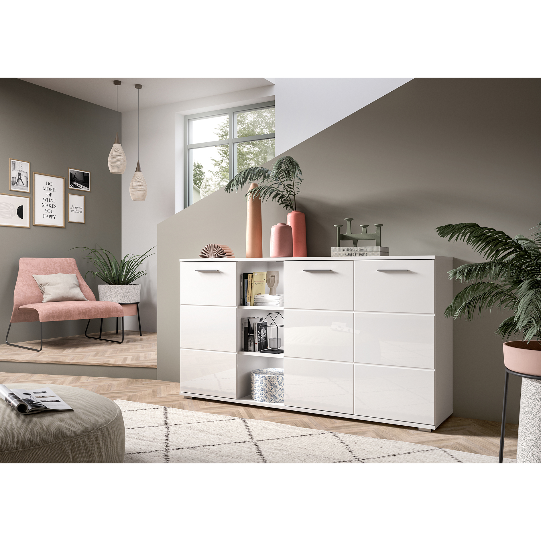 Kommode PREGO - weiß Hochglanz-weiß - 150 cm