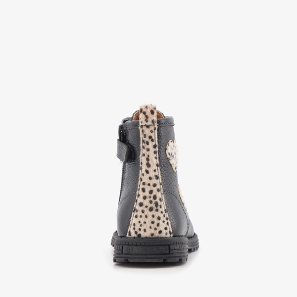 Braqeez leren meisjes veterboots zwart met hartjes