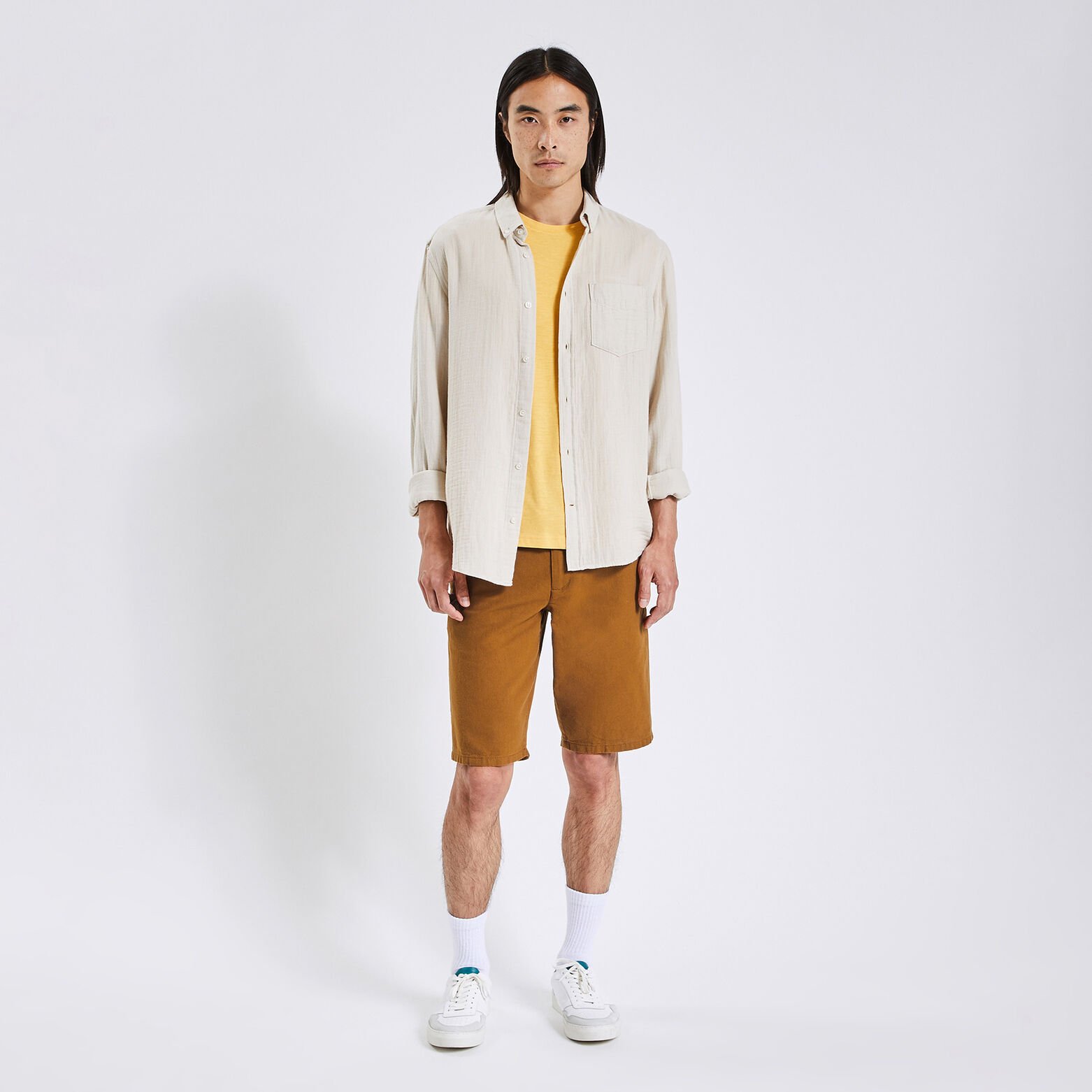 Bermuda uni en coton lin Jaune foncé