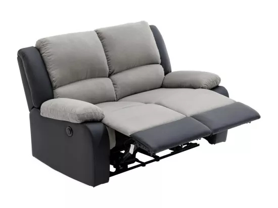 Canapé de Relaxation électrique 2 places Microfibre et Simili Léo - Gris et Noir - L143 x 93 x 96cm - Loungitude