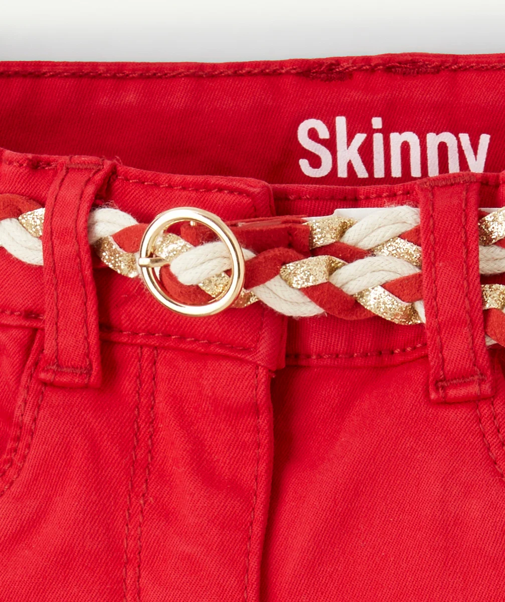 PANTALON SKINNY FILLE EN DENIM LESS WATER ROUGE AVEC CEINTURE FANTAISIE