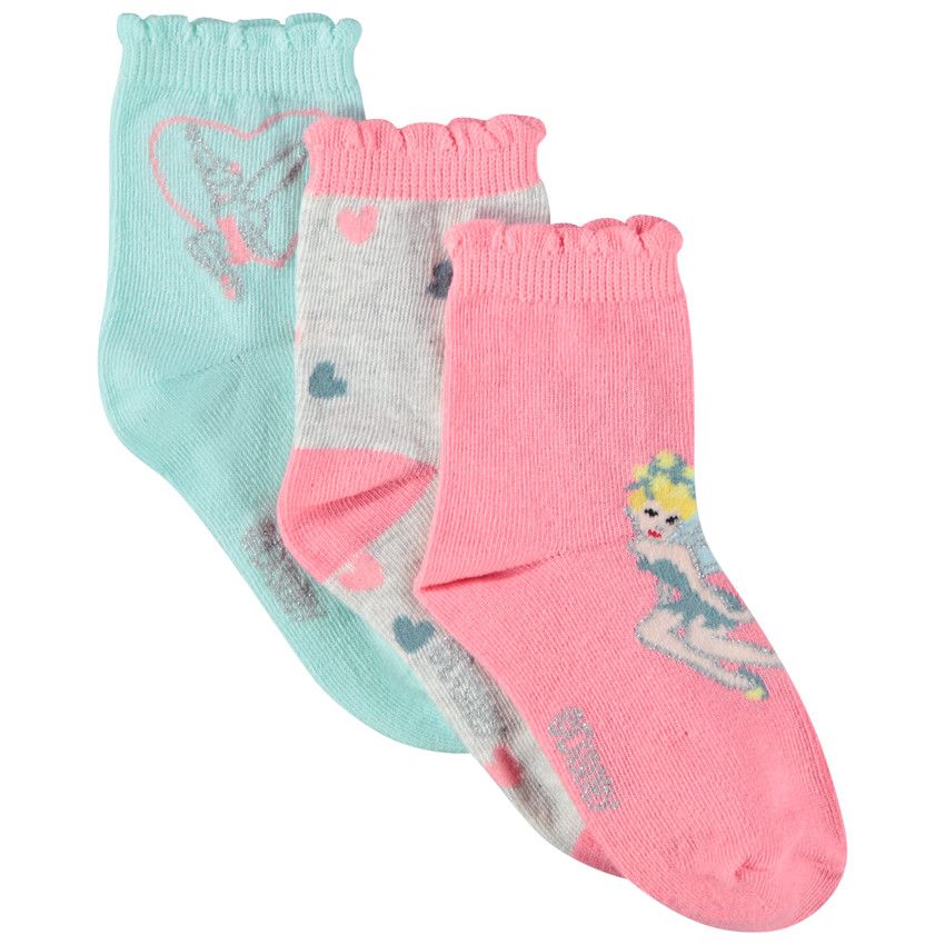 Lot de 3 paire de chaussettes Fée Clochette Disney pour fille - Multicolore