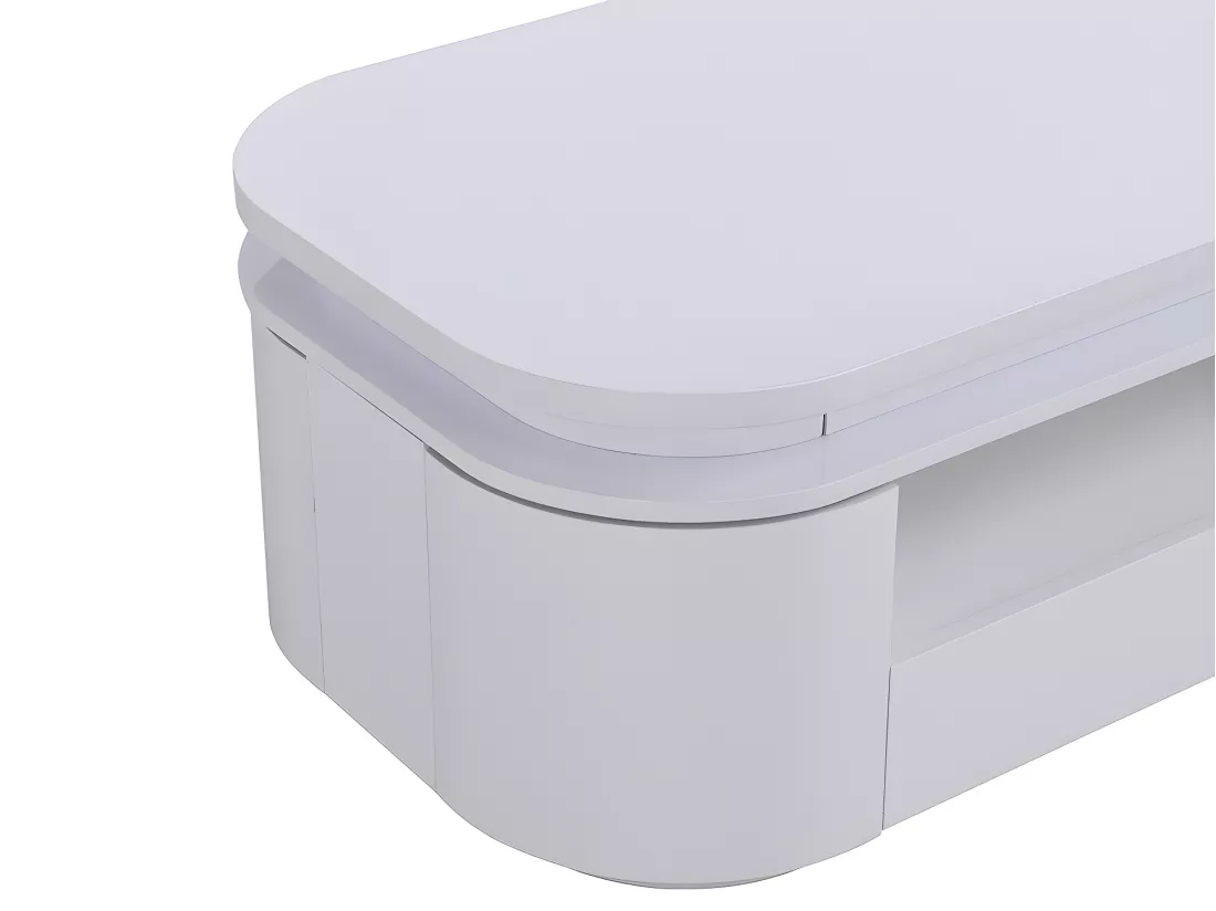 Table basse 4 portes et 1 tiroir avec LEDs en MDF - Blanc laqué - VANDANA