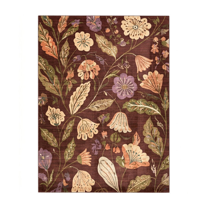 Wasbaar vloerkleed - Misty Flowers Bruin | Wasbaar