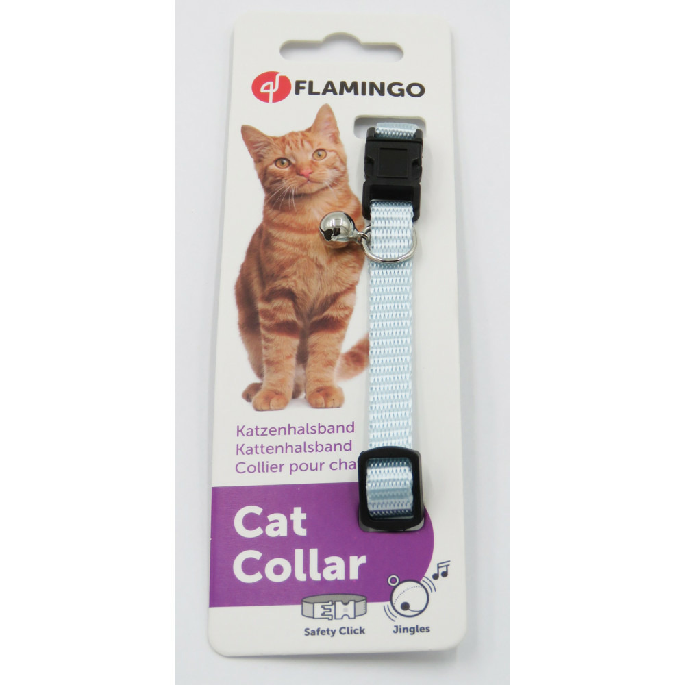 Collier réglable de 19 à 30 cm bleu clair avec clochette. Pour chat
