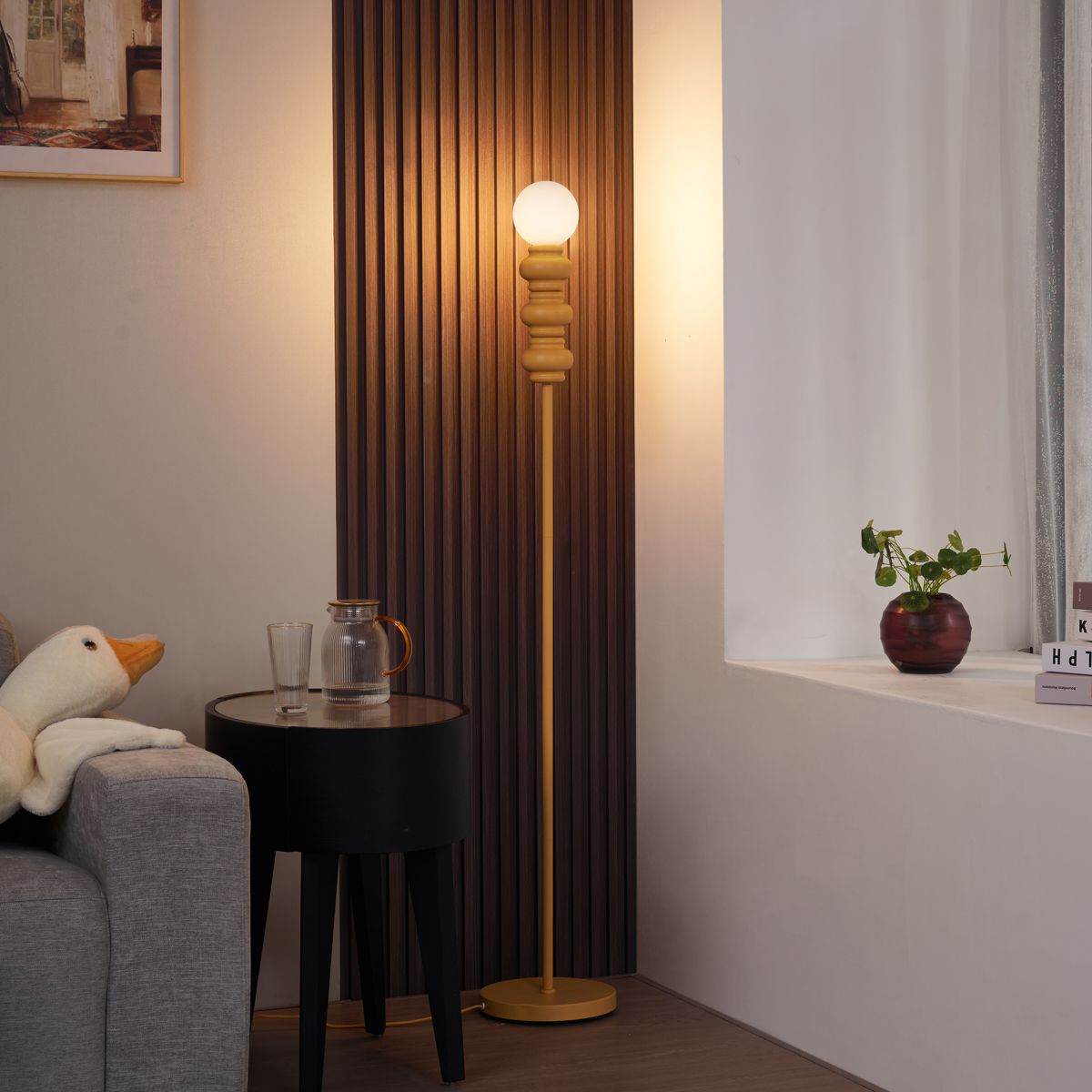 Retro vloerlamp okergeel met mat glas - Fedde