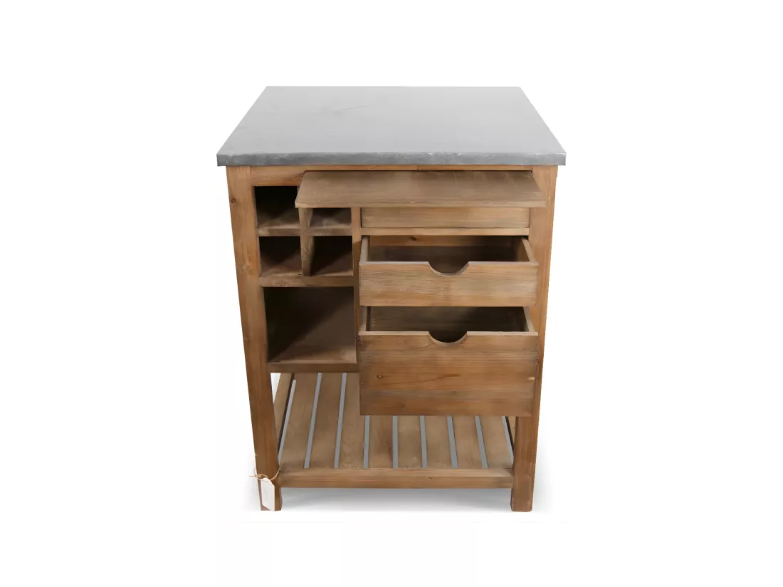 Meuble bas rangement 6 tiroirs plateau zinc Bois Marron - Décoration d'Autrefois