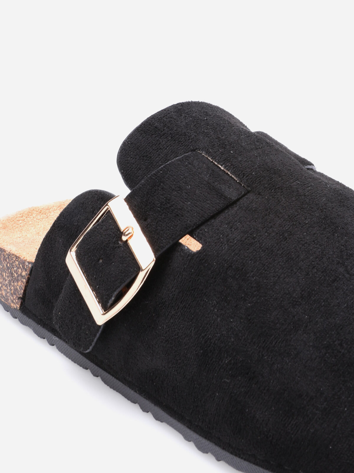 Mules plates à boucle dorée- Noir