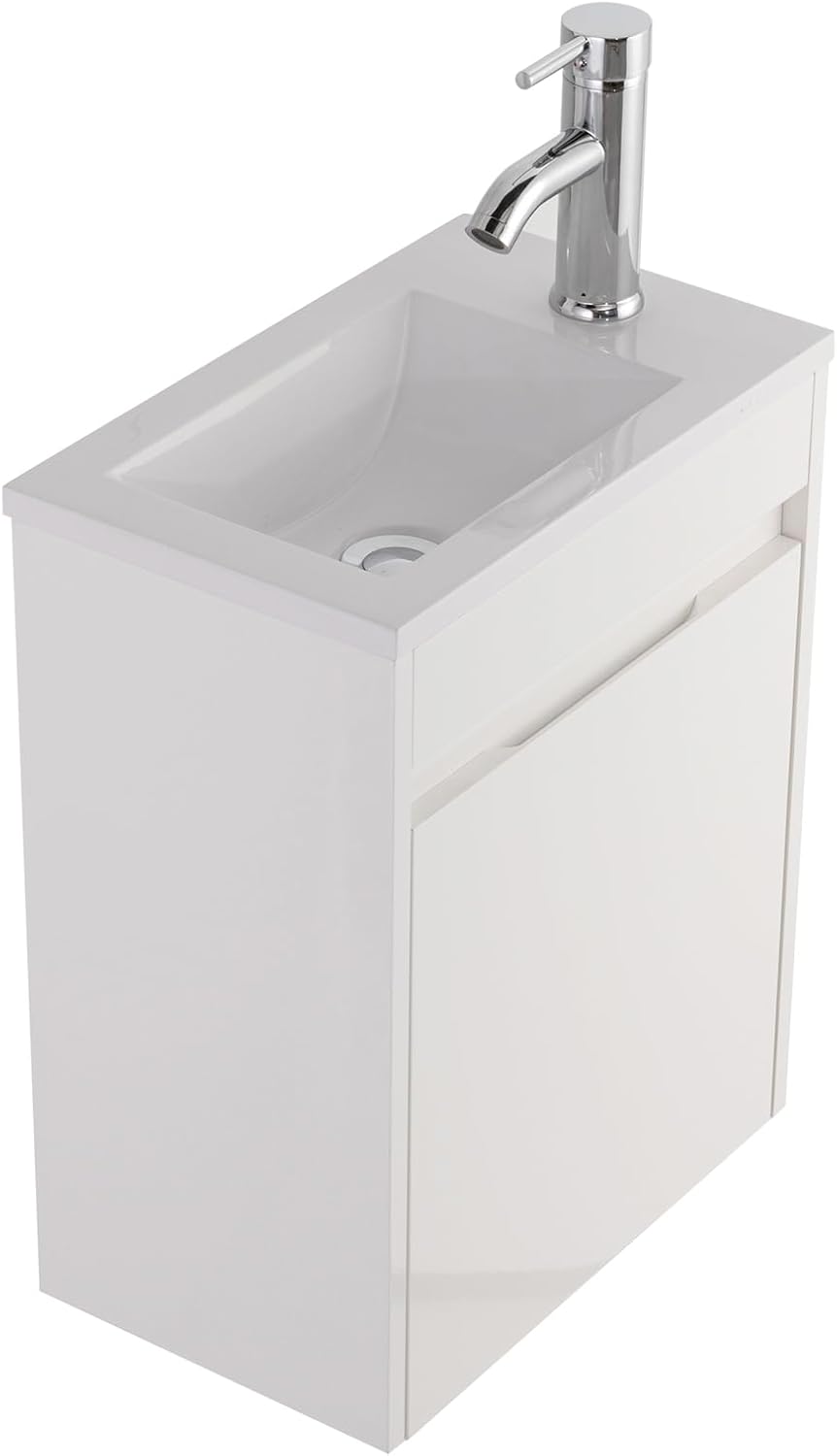 UEV Waschtisch mit Unterschrank 40,6cm, Gäste-WC Waschtisch, Waschbecken mit Unterschrank, Waschtischunterschrank hängend, Waschplatz, Badmöbel Set für Badezimmer,Weiß