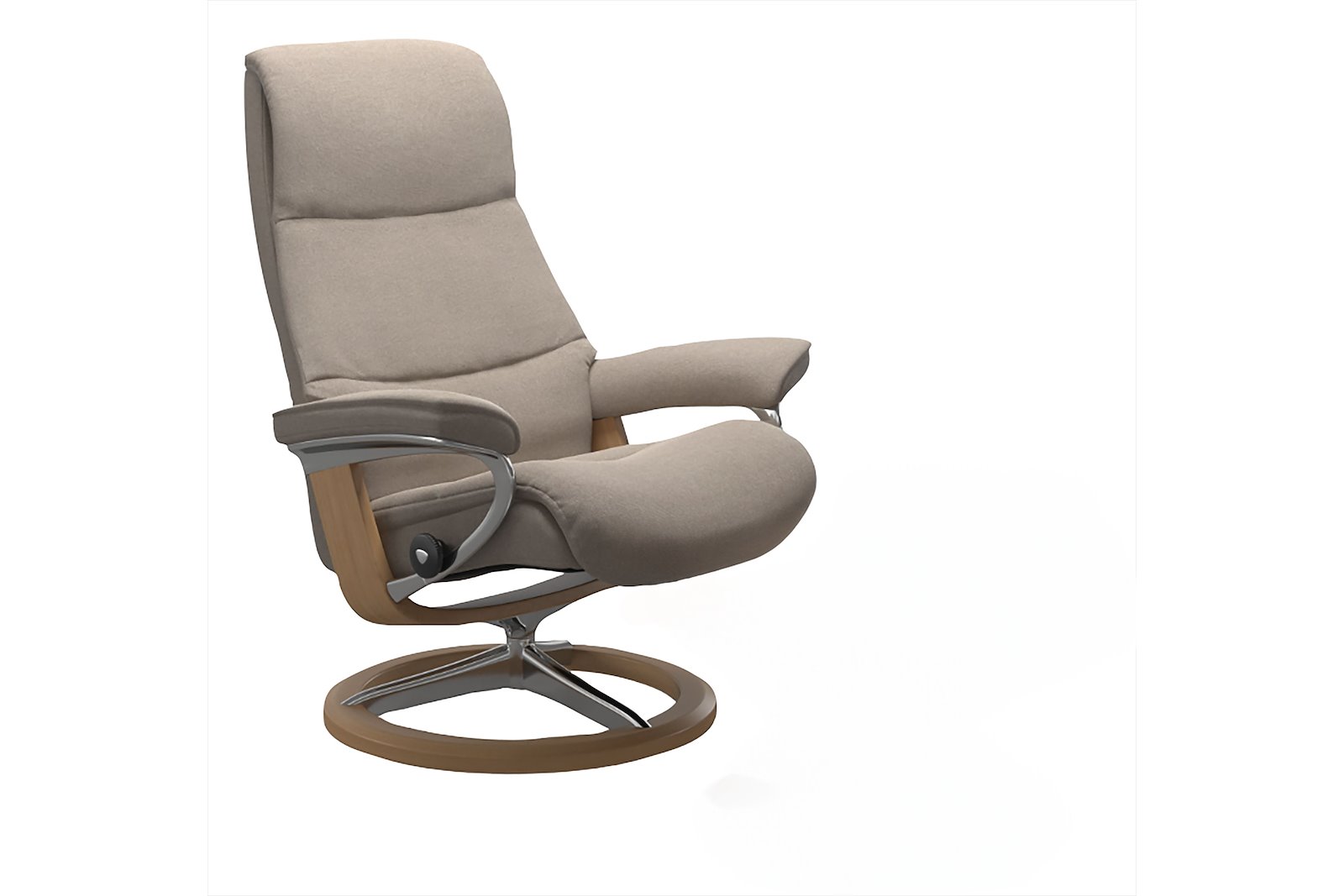 View lenestol Tekstil Tulip Light Beige med Signature understell i eik natur og krom. Medium