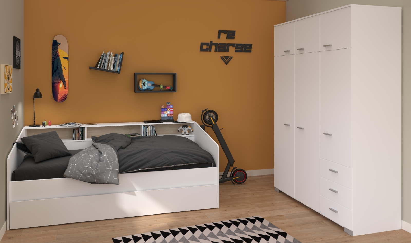 3-teiliges Kinderzimmer SLEEP 43 - weiß - mit 2 Bettschubkästen