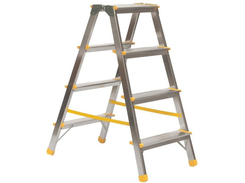 PROREGAL Metalen Dubbele Giraffe Dubbelzijdige Aluminium Trapladder, 4 Treden, 86 cm Hoog, Draagvermogen 150 kg, Huishoudelijke Ladder