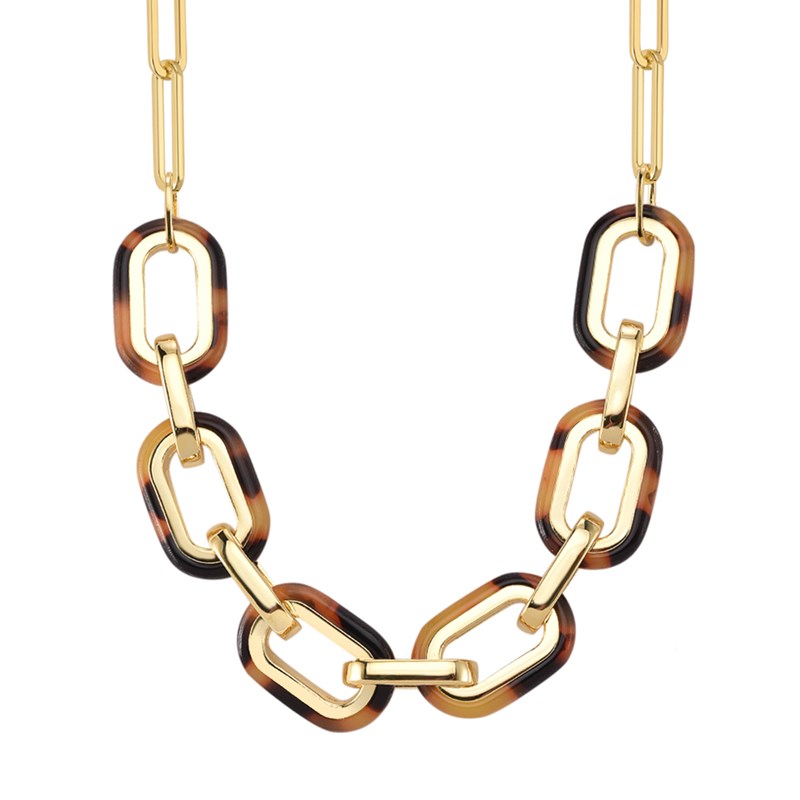 Collier En Argent Rectangle Doré Et Acétate écaille Marron Anaïs