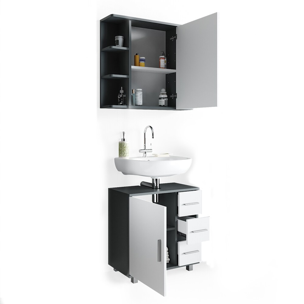 VICCO Badmöbel Set ILIAS Weiß Anthrazit Bad Spiegel Unterschrank Badschrank
