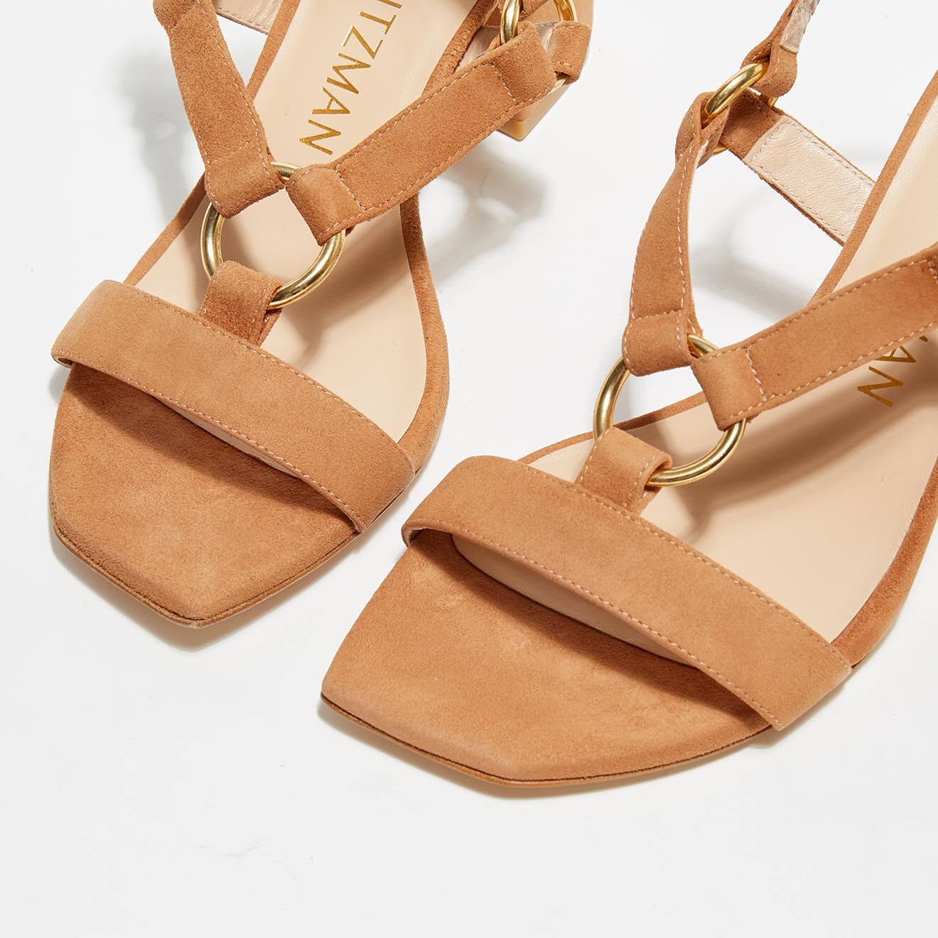 Stuart Weitzman Sandales en Velours de Cuir Lalita camel - Talon 7 cm