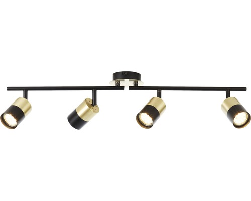 Plafondspot, 4-lichts, HxL 16,8x76,5 cm, geborsteld messing/zwart