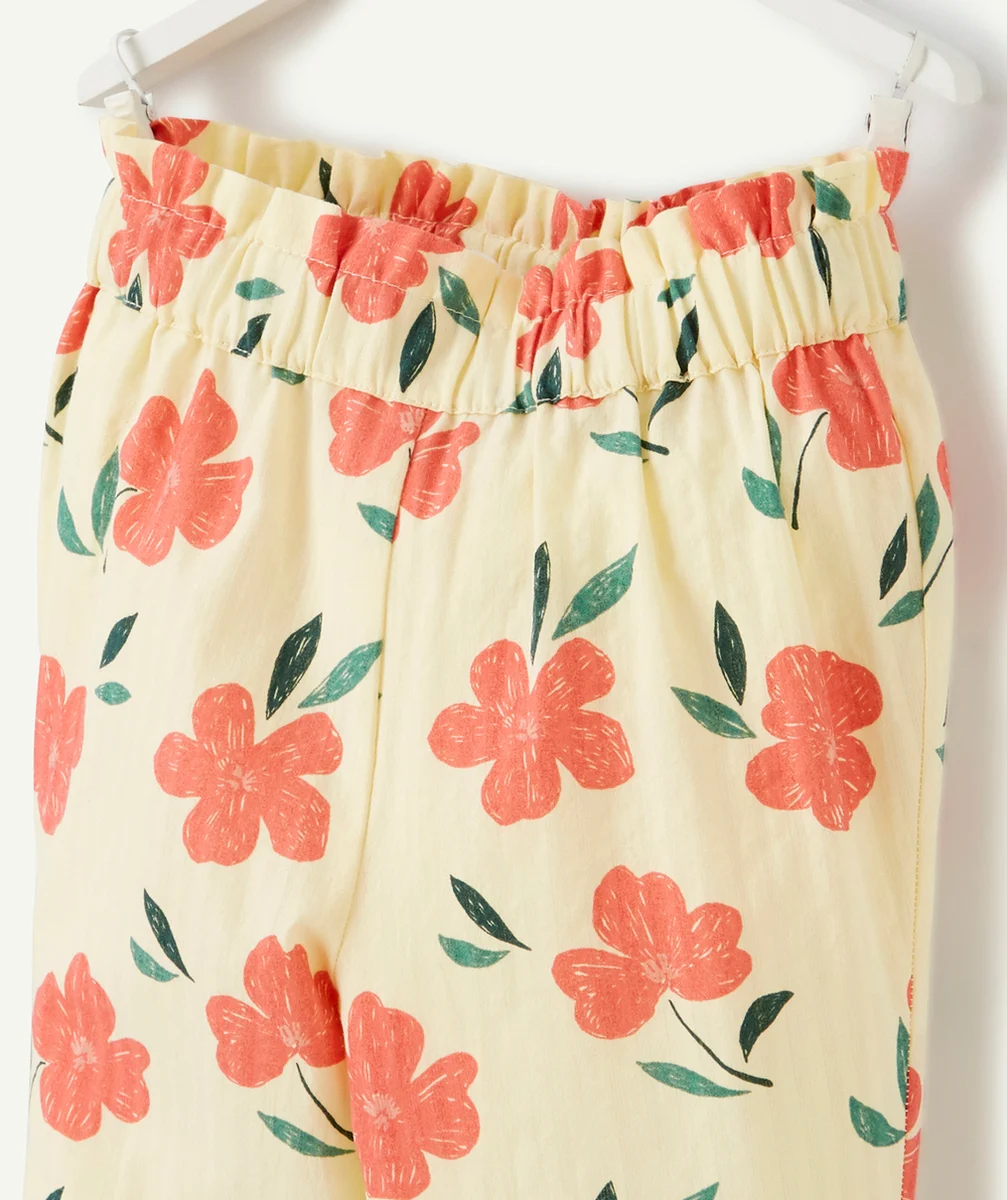 PANTALON FLUIDE BÉBÉ FILLE JAUNE EN COTON IMPRIMÉ AVEC FLEURS