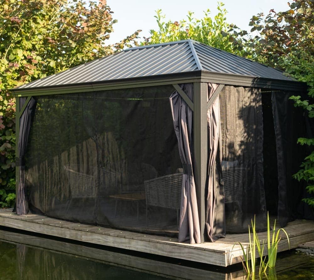 Sojag Alu Pavillon Marsala 1014 | Hardtop Pavillon mit Moskitonetz | Anthrazit | 298x423x278 cm