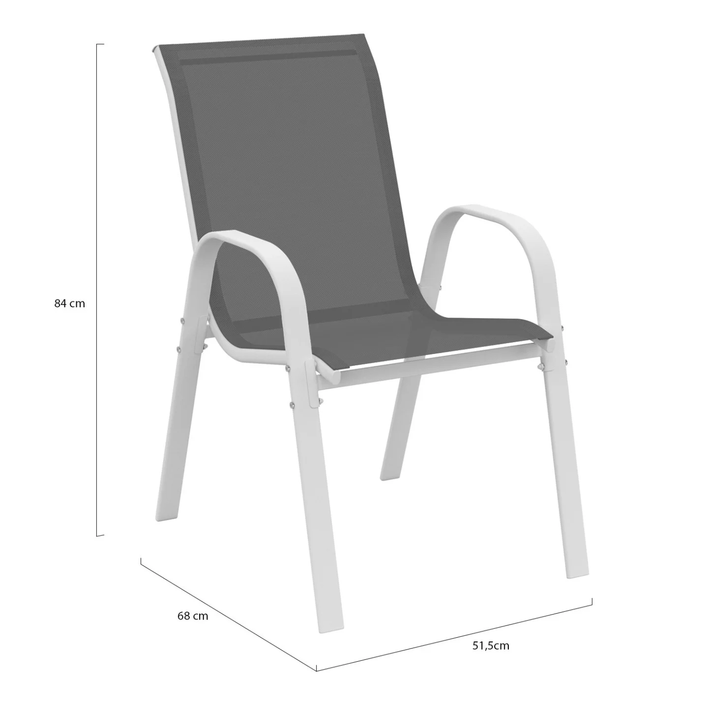 Lot de 6 chaises de jardin LYMA métal et textilène empilables blanc et gris