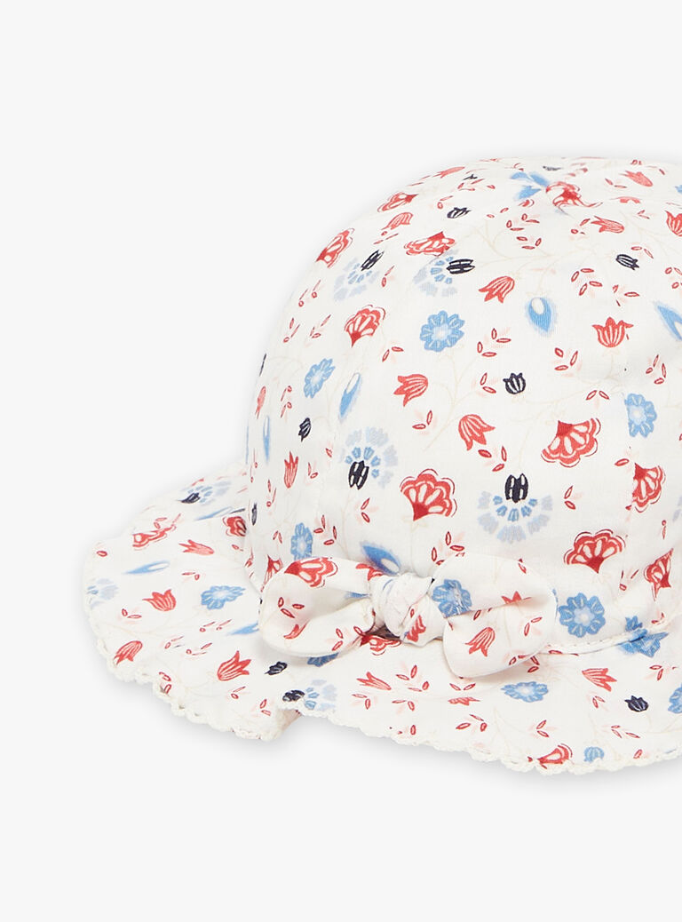Chapeau volanté écru à fleurs