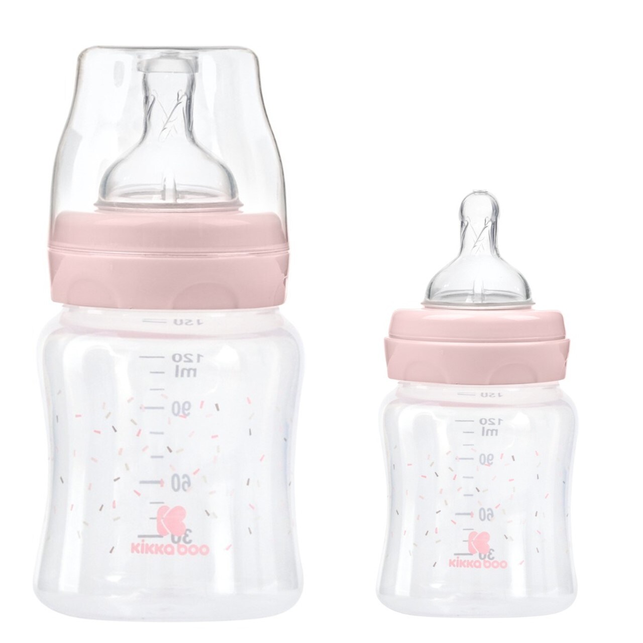Kikkaboo Babyflasche PP 120 ml, Anti-Kolik-Sauger Größe S, Weithals, ab Geburt rosa