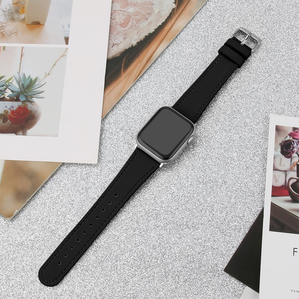 Apple Watch (42/41/40/38 mm) Ersatz Echtleder Armband (Gelenkumfang: 165-220mm) - Schwarz