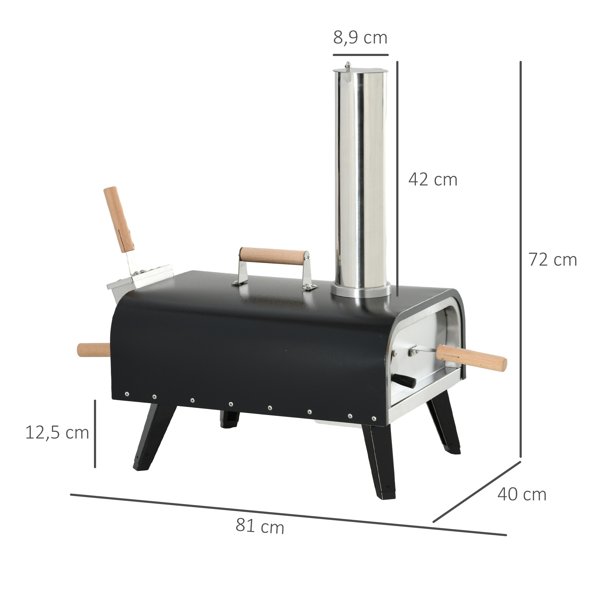 Outsunny Pizzaofen mit Griff schwarz 81L x 40B x 72H cm
