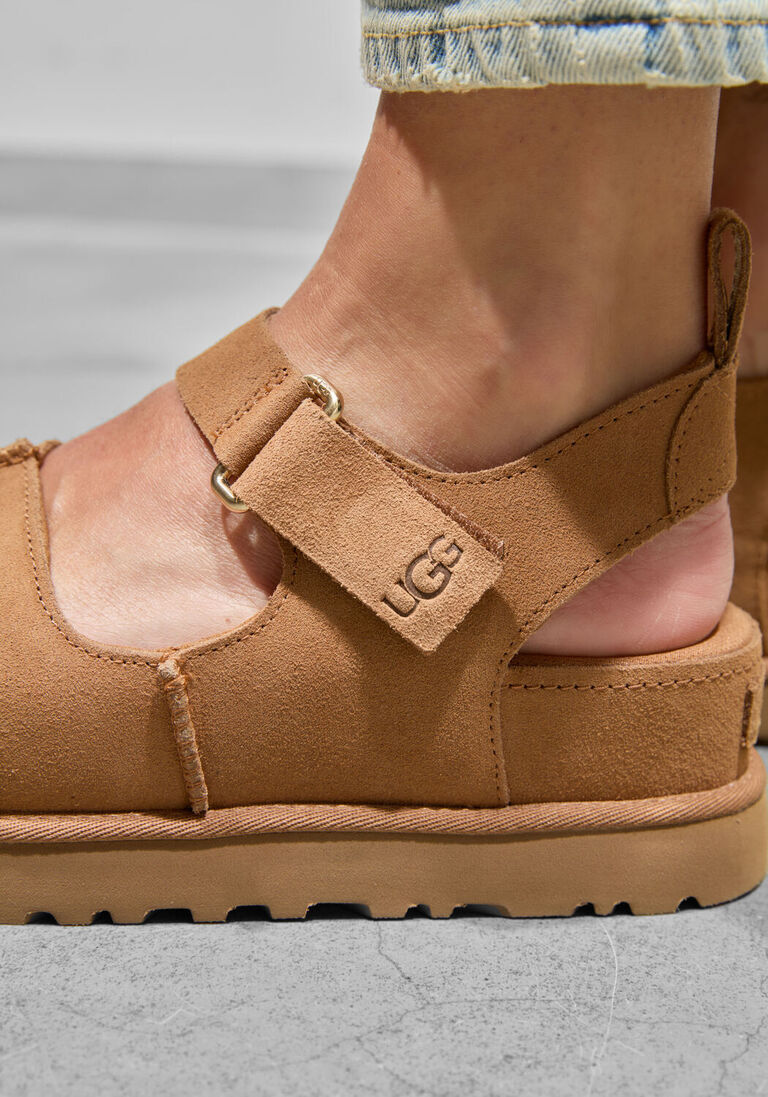 cognac ugg platte sandalen w goldenstar hi