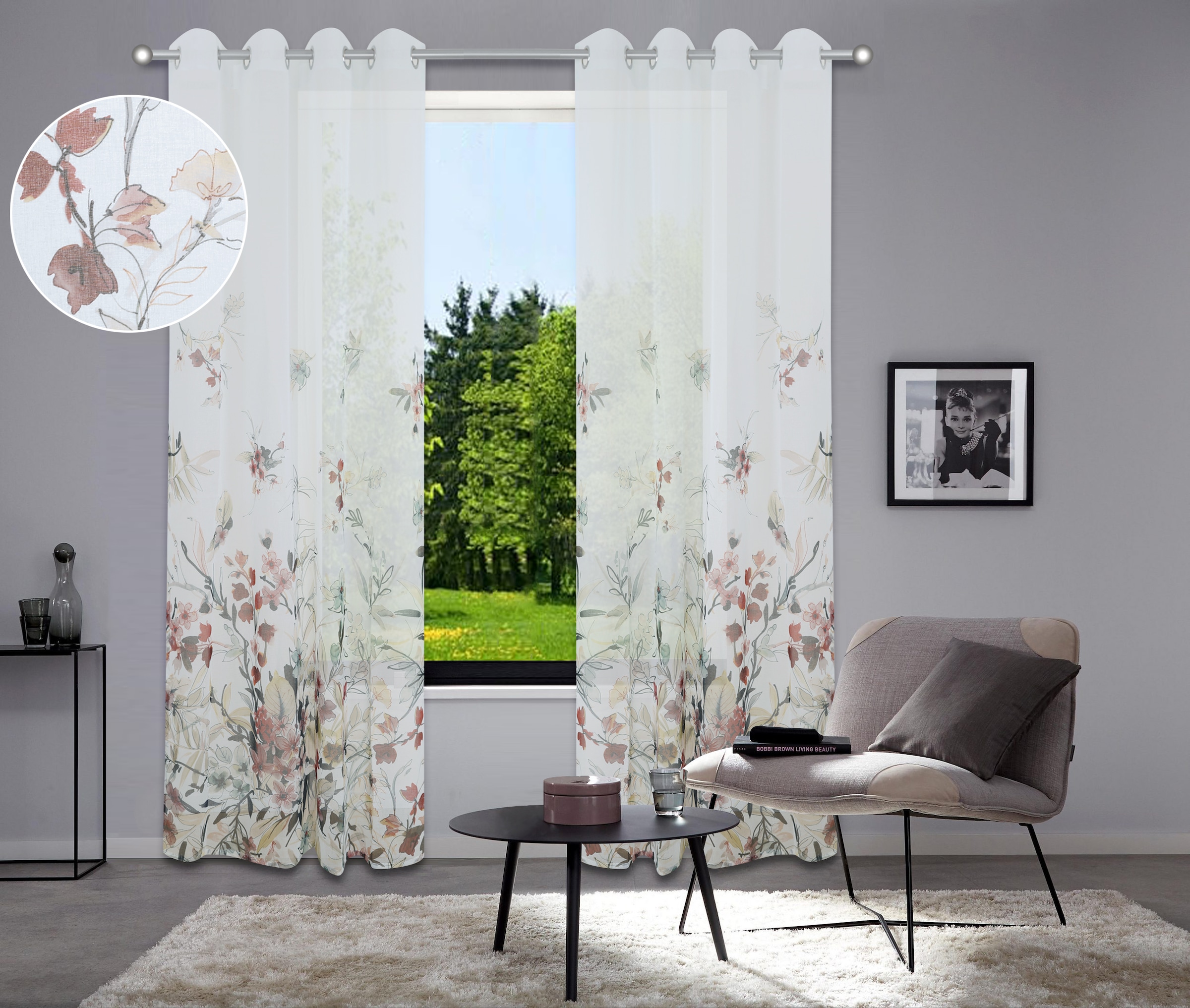 Home affaire Gardine »Friesach« Ösen 1 Stk. tlg. mit Blumenmuster