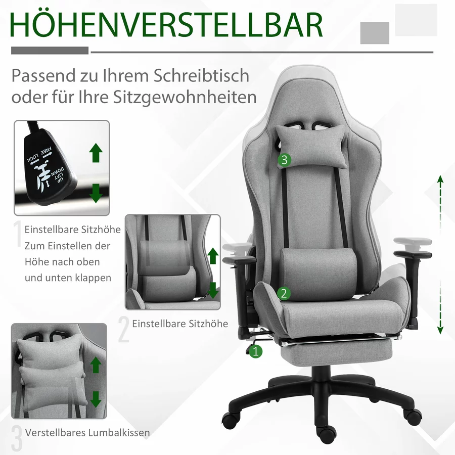 Vinsetto Bürostuhl mit Wippfunktion grau