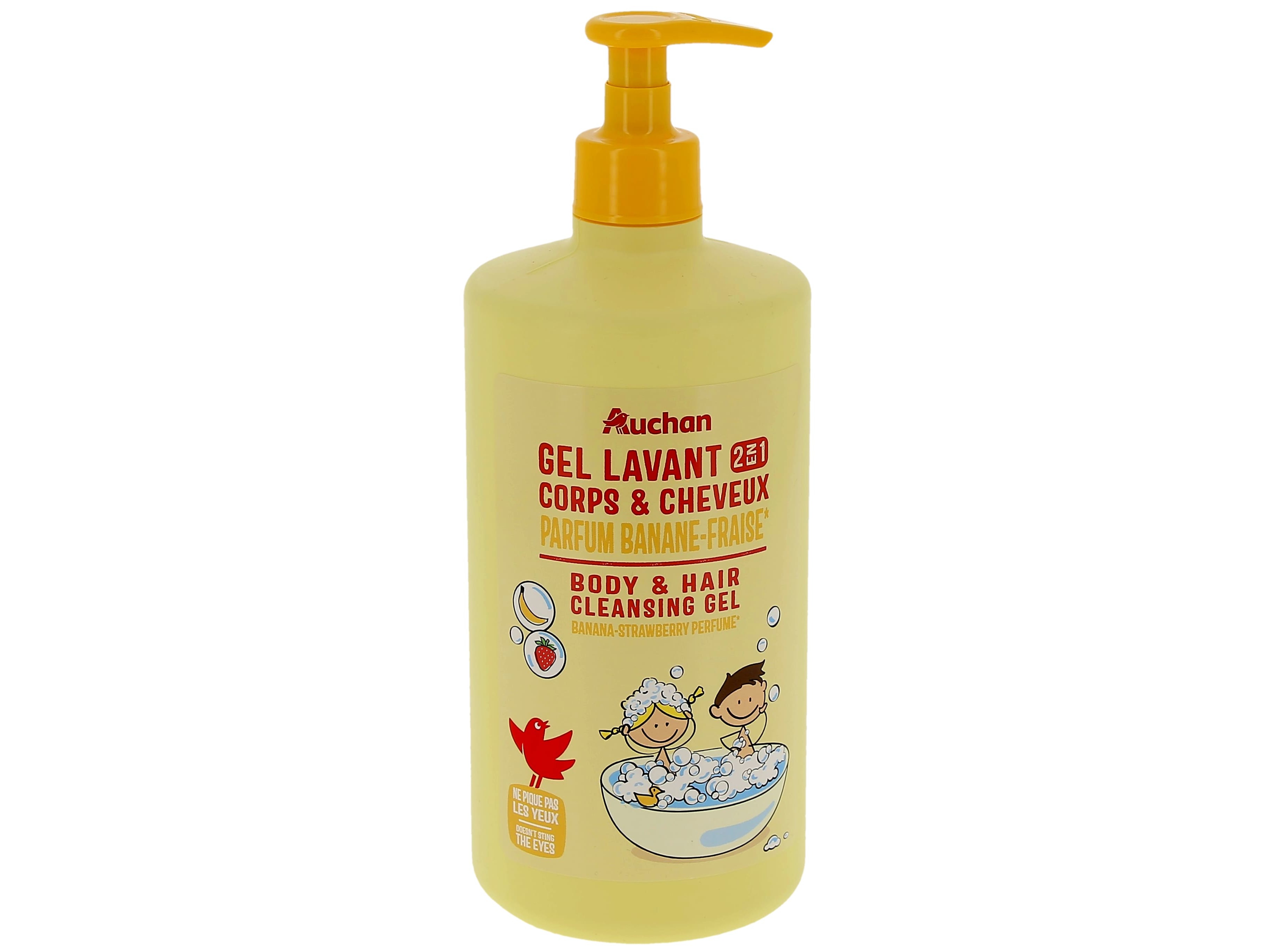 GEL DE BANHO PUMP AUCHAN KIDS 2EM1 CORPO E CABELO BANANA MORANGO 750ML