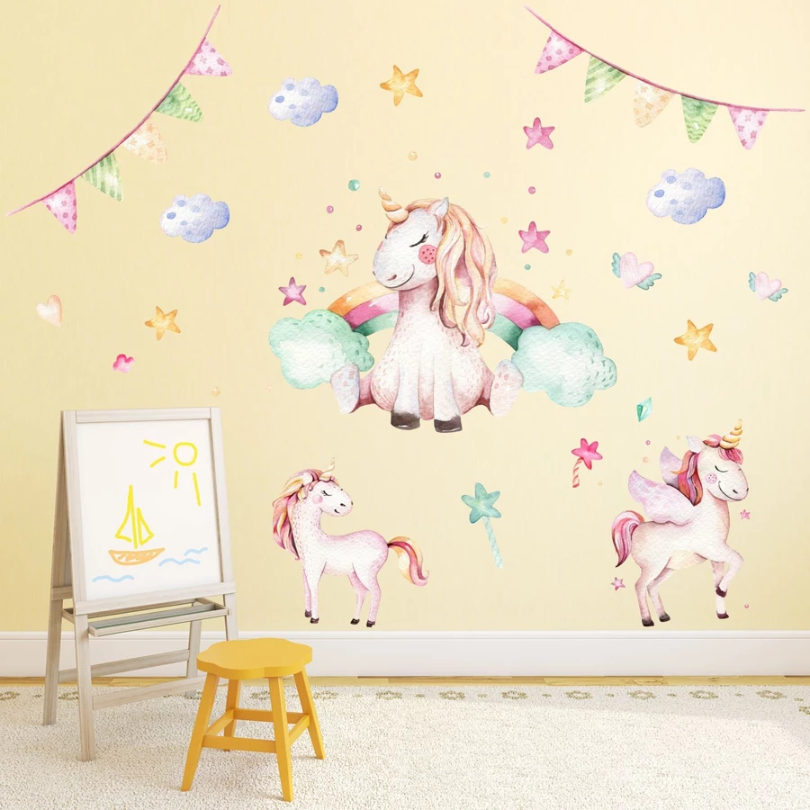 Nikima Wandtattoo 074 Wandtattoo Einhorn pastell Regenbogen bunt