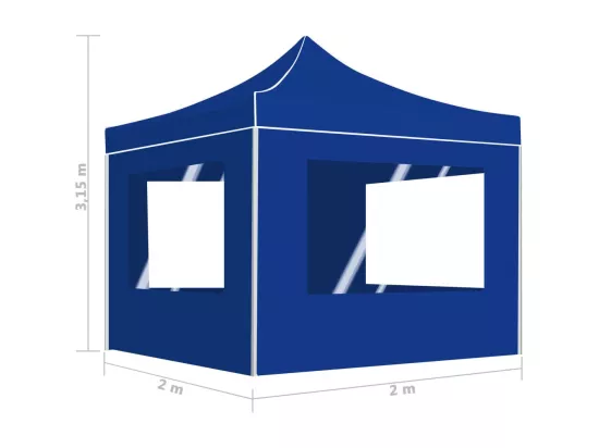 Tente de réception pliable avec parois Aluminium 2x2 m Bleu