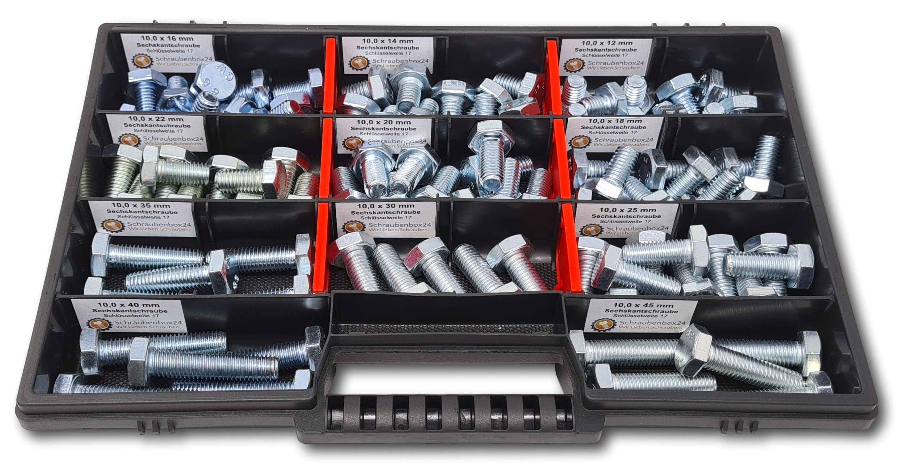 Sechskantschrauben Sortiment M10 // 12mm-45mm90 tlg. Schraubenbox DIN 933 Vollgewindeschrauben Maschinenschrauben Gewindeschrauben Sechskantschrauben