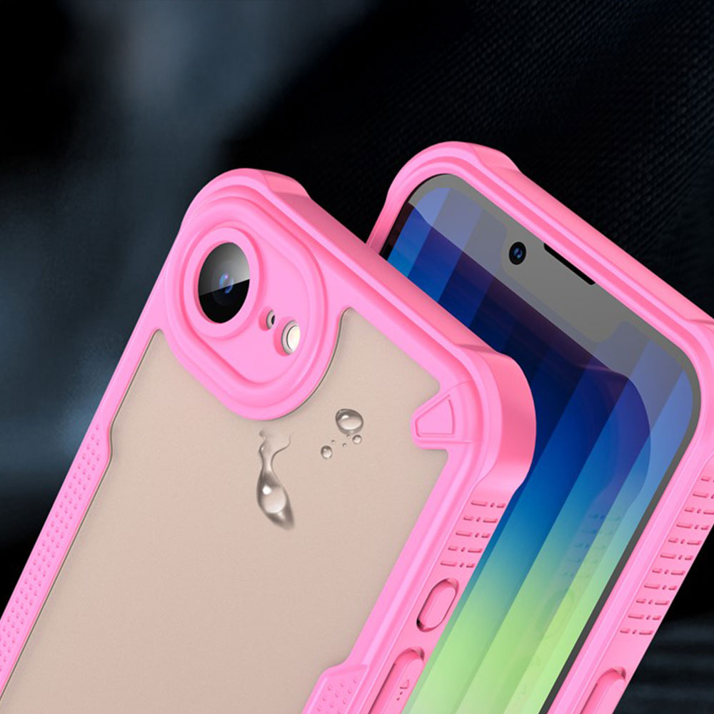 iPhone 16e Hybrid Bumper Hülle mit Air Cushion Fallschutz   Kameraschutz - Pink / Transparent (Matt)