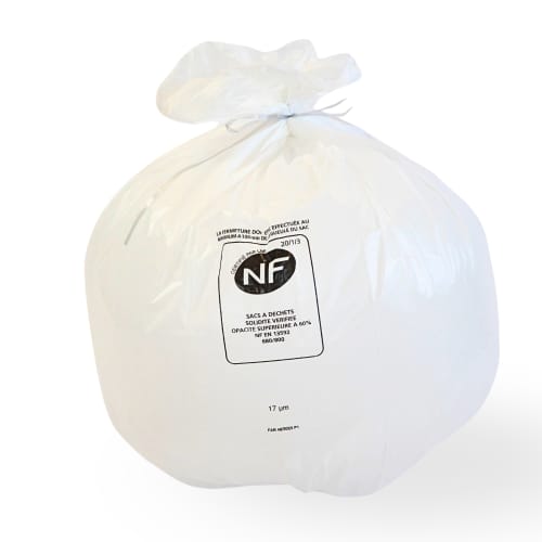 Sac plastique PE HD 50L blanc 17µm NF Jet'Sac