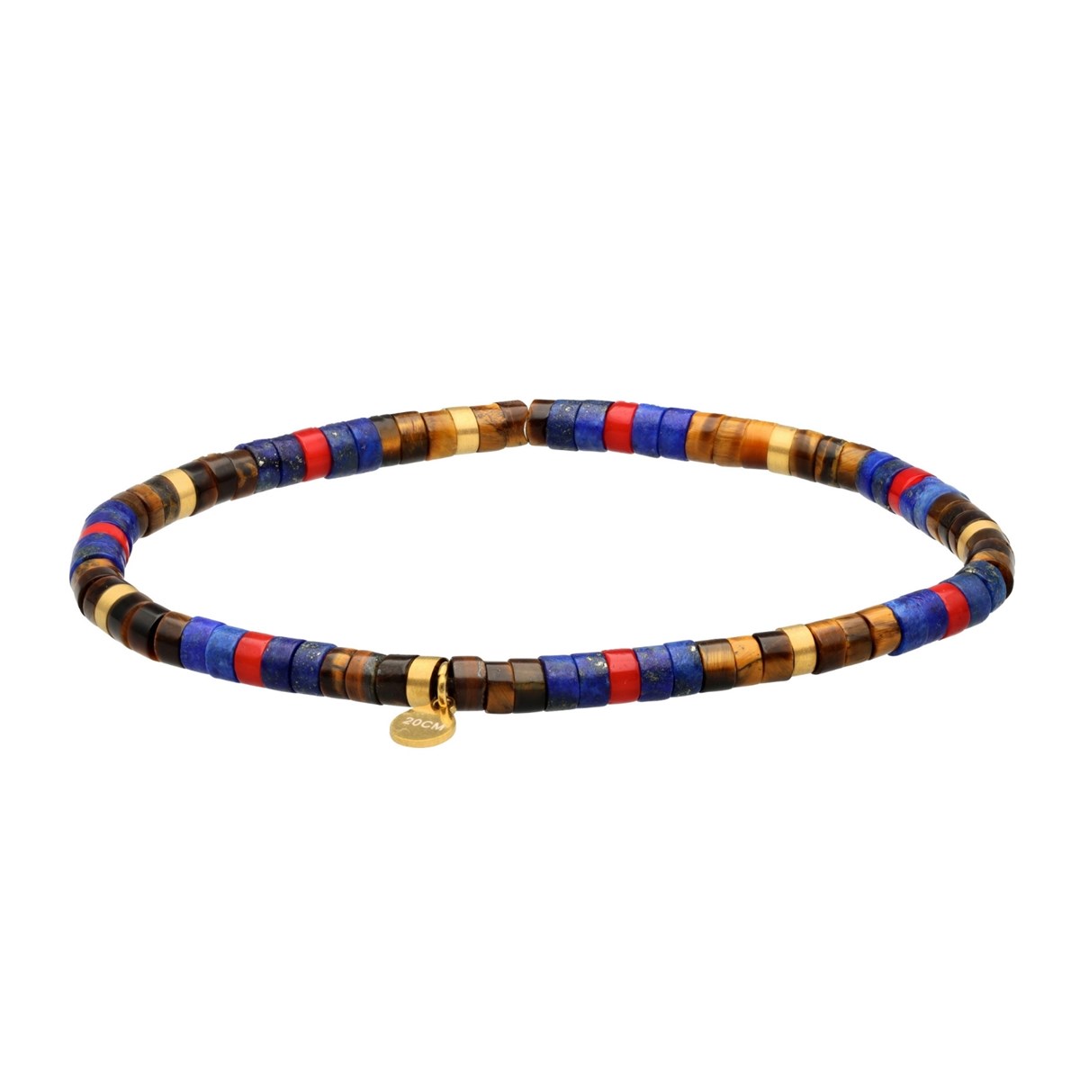 Bracelet Acier Perles Heishi 4mm Pierre Lapis Jaspe Rouge Et Oeil De Tigre-Small-16cm