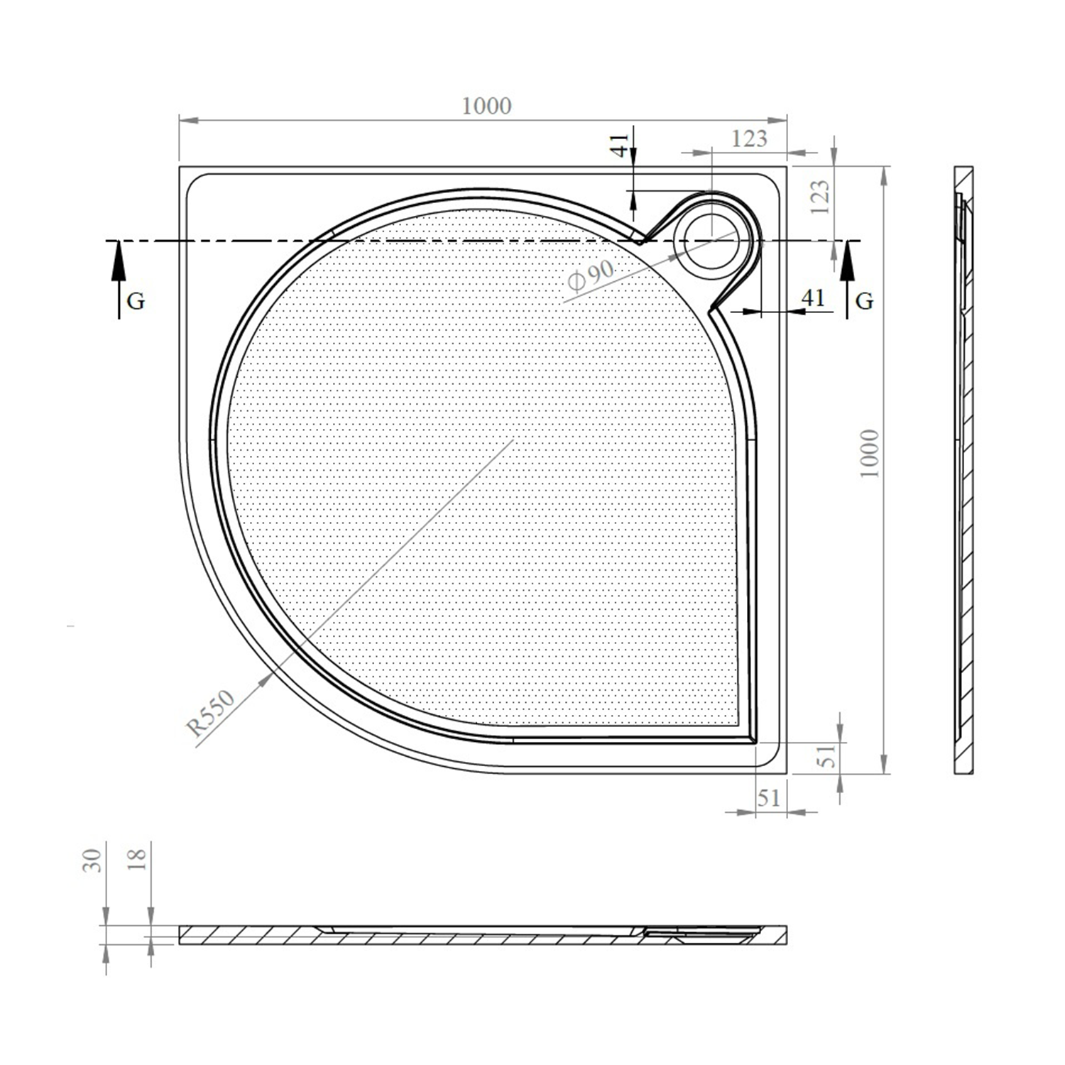 Gelco Arca kwartronde douchebak 100x100cm wit